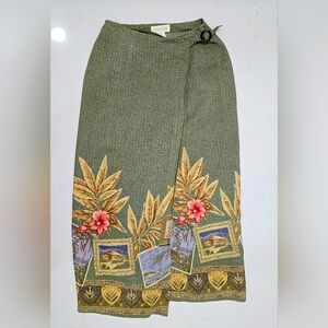 Vintage Eleanor Colton Green Wrap Around Full Foral Long Skirt Size 10